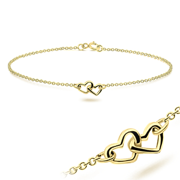Double Heart Gold Plated Silver Anklets ANK-316-GP